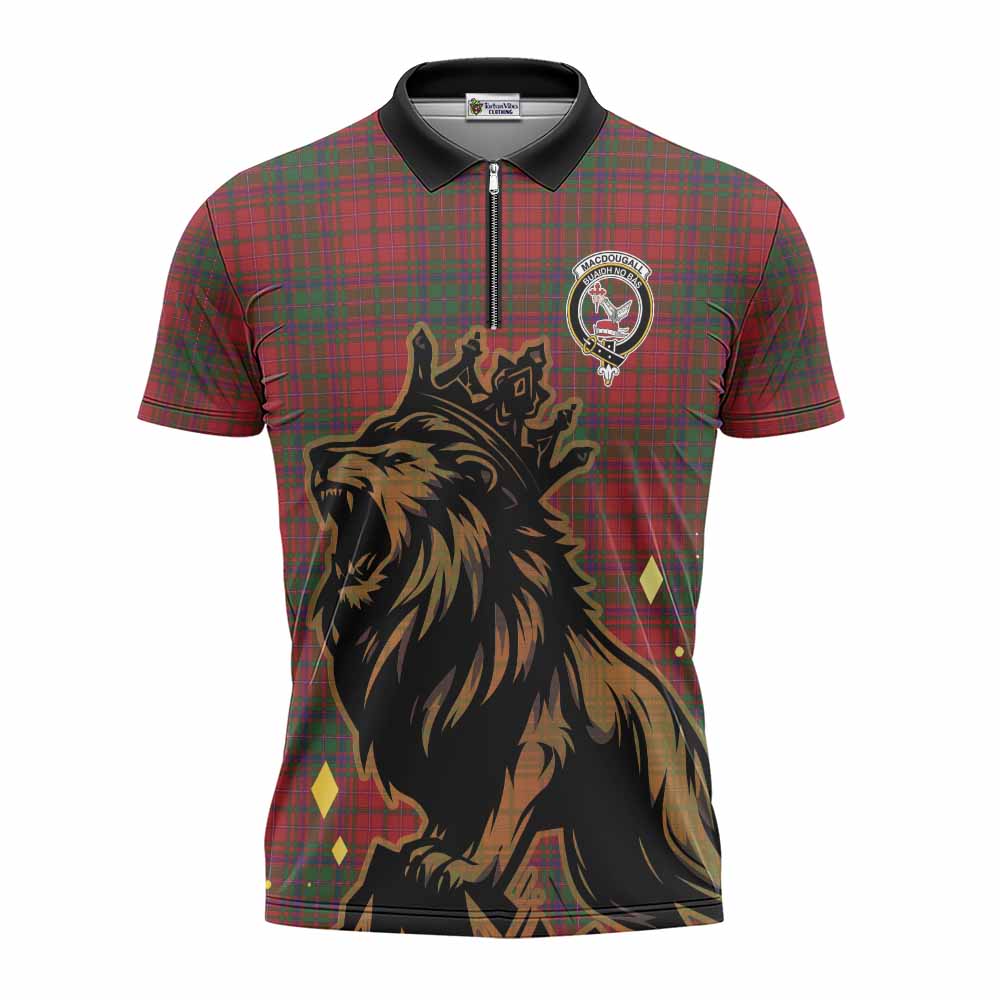 MacDougall (McDougall) Tartan Family Crest Zipper Polo Shirt Crowned Lion Roaring