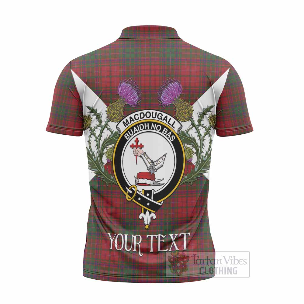 MacDougall (McDougall) Tartan Family Crest Zipper Polo Shirt Scottish Burns Night Thistle Floral