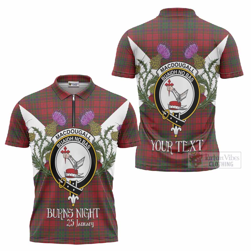 MacDougall (McDougall) Tartan Family Crest Zipper Polo Shirt Scottish Burns Night Thistle Floral