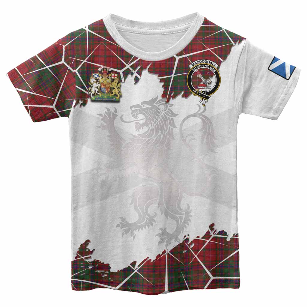 MacDougall (McDougall) Tartan Kid T-shirt with Family Crest and Lion Rampant Grunge Style