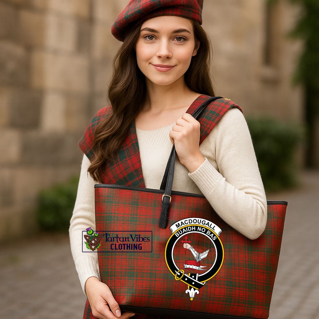 MacDougall (McDougall) Tartan Leather Tote Bag with Family Crest
