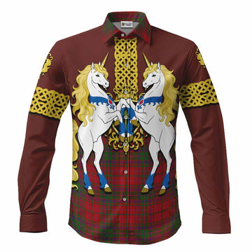 MacDougall (McDougall) Tartan Long Sleeve Button Shirts Unicorn Celtic Knot And Thistle Emblem
