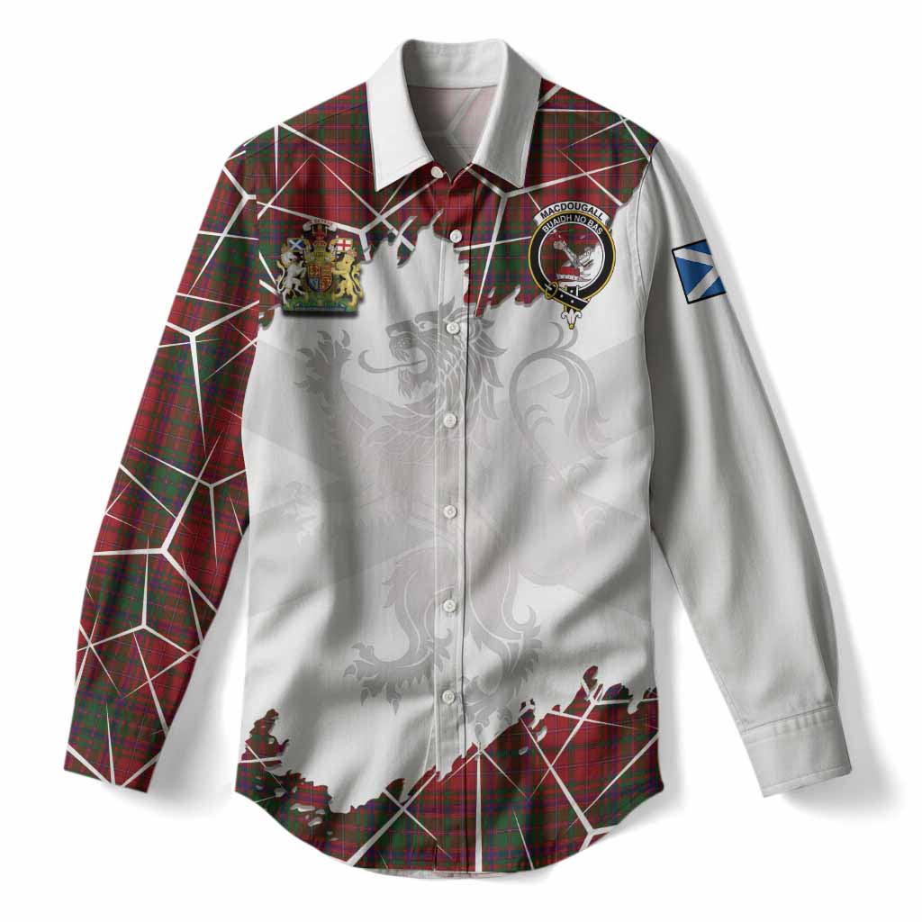 MacDougall (McDougall) Tartan Women Casual Shirt with Family Crest and Lion Rampant Grunge Style
