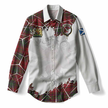 MacDougall (McDougall) Tartan Women Casual Shirt with Family Crest and Lion Rampant Grunge Style