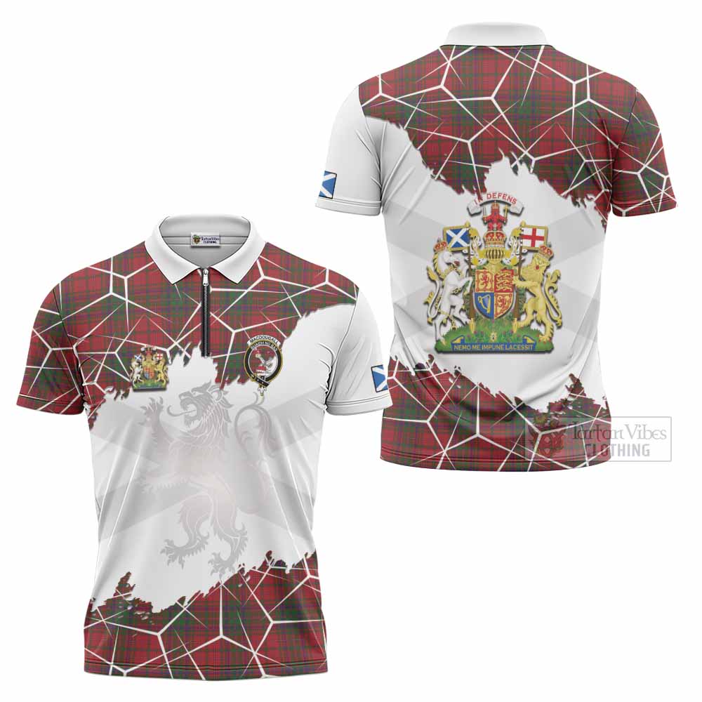 MacDougall (McDougall) Tartan Zipper Polo Shirt with Family Crest and Lion Rampant Grunge Style