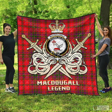 MacDougall Modern Tartan Quilt with Clan Crest and the Golden Sword of Courageous Legacy