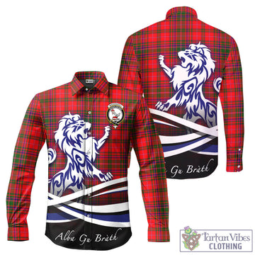 MacDougall Modern Tartan Long Sleeve Button Up Shirt with Alba Gu Brath Regal Lion Emblem