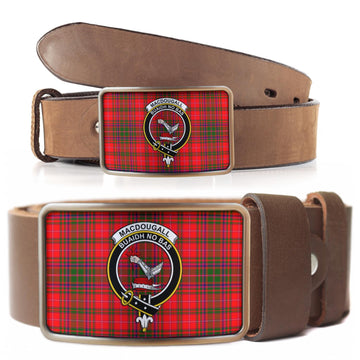MacDougall Modern Tartan Belt Buckles with Family Crest