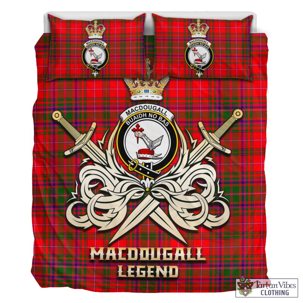 Tartan Vibes Clothing MacDougall Modern Tartan Bedding Set with Clan Crest and the Golden Sword of Courageous Legacy