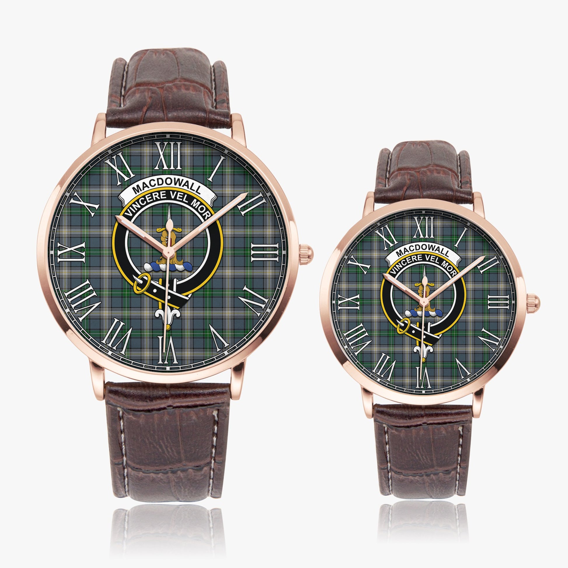 MacDowall Tartan Family Crest Leather Strap Quartz Watch - Tartanvibesclothing