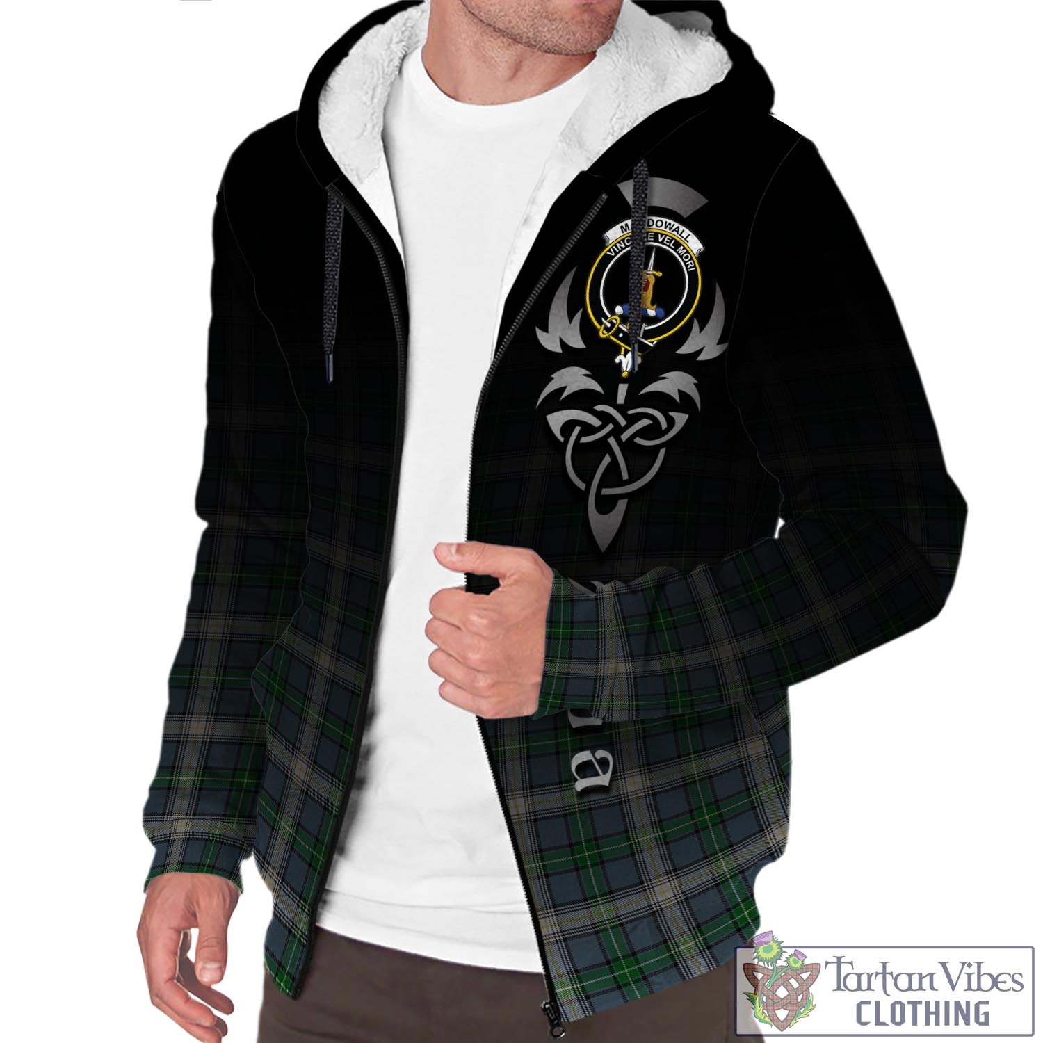 Tartan Vibes Clothing MacDowall Tartan Sherpa Hoodie Featuring Alba Gu Brath Family Crest Celtic Inspired