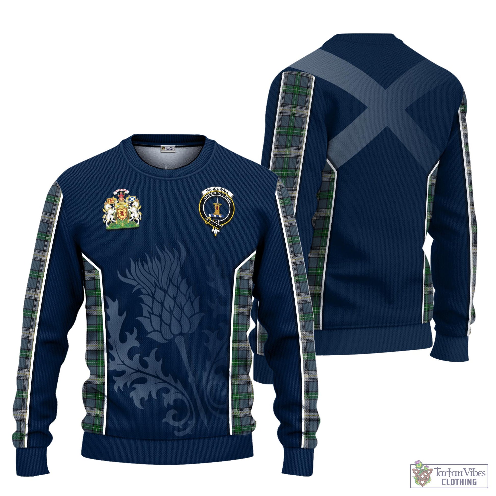 MacDowall (McDowall) Tartan Knitted Sweatshirt with Family Crest and Scottish Thistle Vibes Sport Style Unisex - Tartan Vibes Clothing