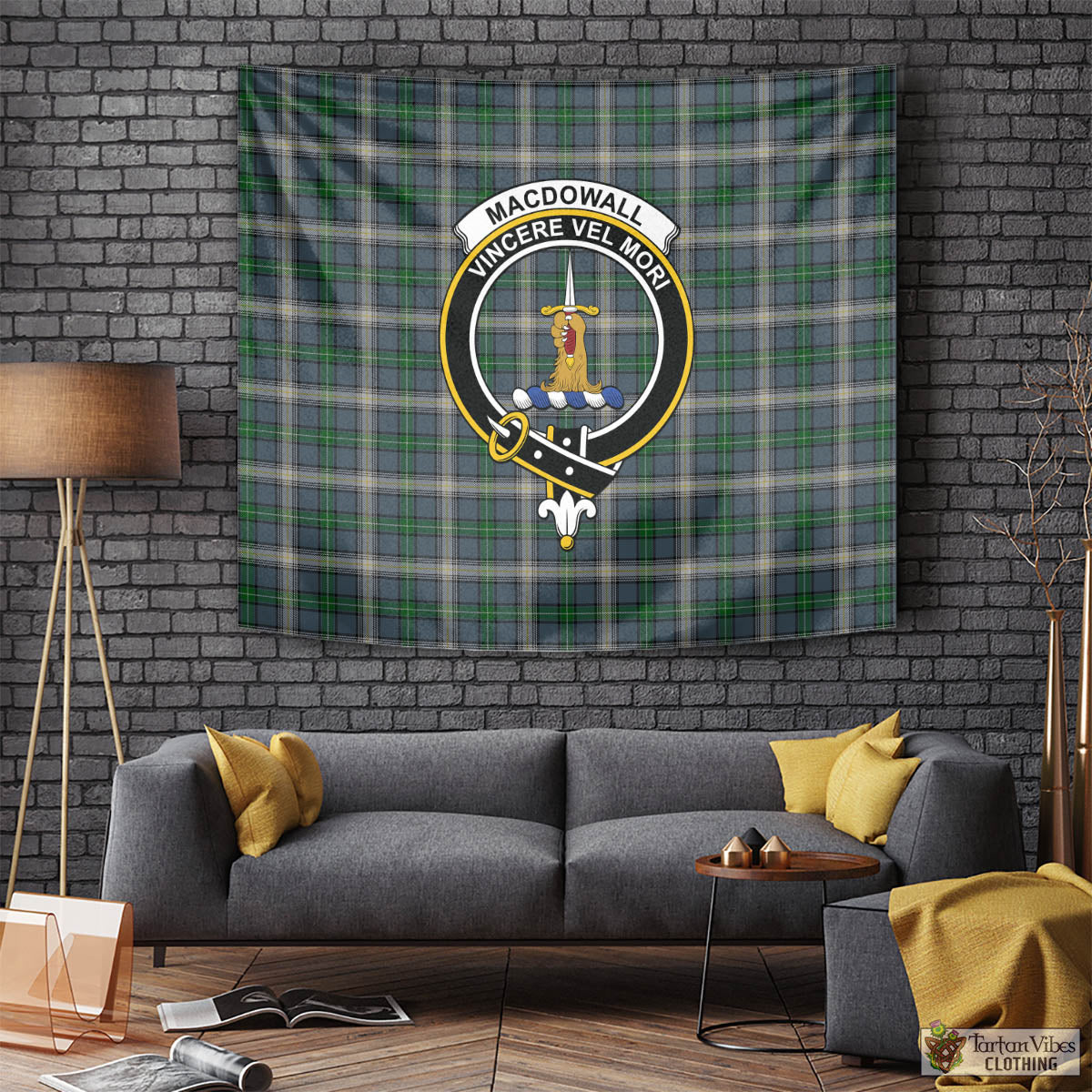 Tartan Vibes Clothing MacDowall Tartan Tapestry Wall Hanging and Home Decor for Room with Family Crest