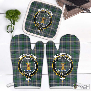 MacDowall (McDowall) Tartan Combo Oven Mitt & Pot-Holder with Family Crest Combo 2 Oven Mitt & 1 Pot-Holder Black - Tartan Vibes Clothing
