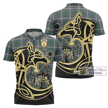 MacDowall (McDowall) Tartan Zipper Polo Shirt with Family Crest Celtic Wolf Style Unisex - Tartan Vibes Clothing