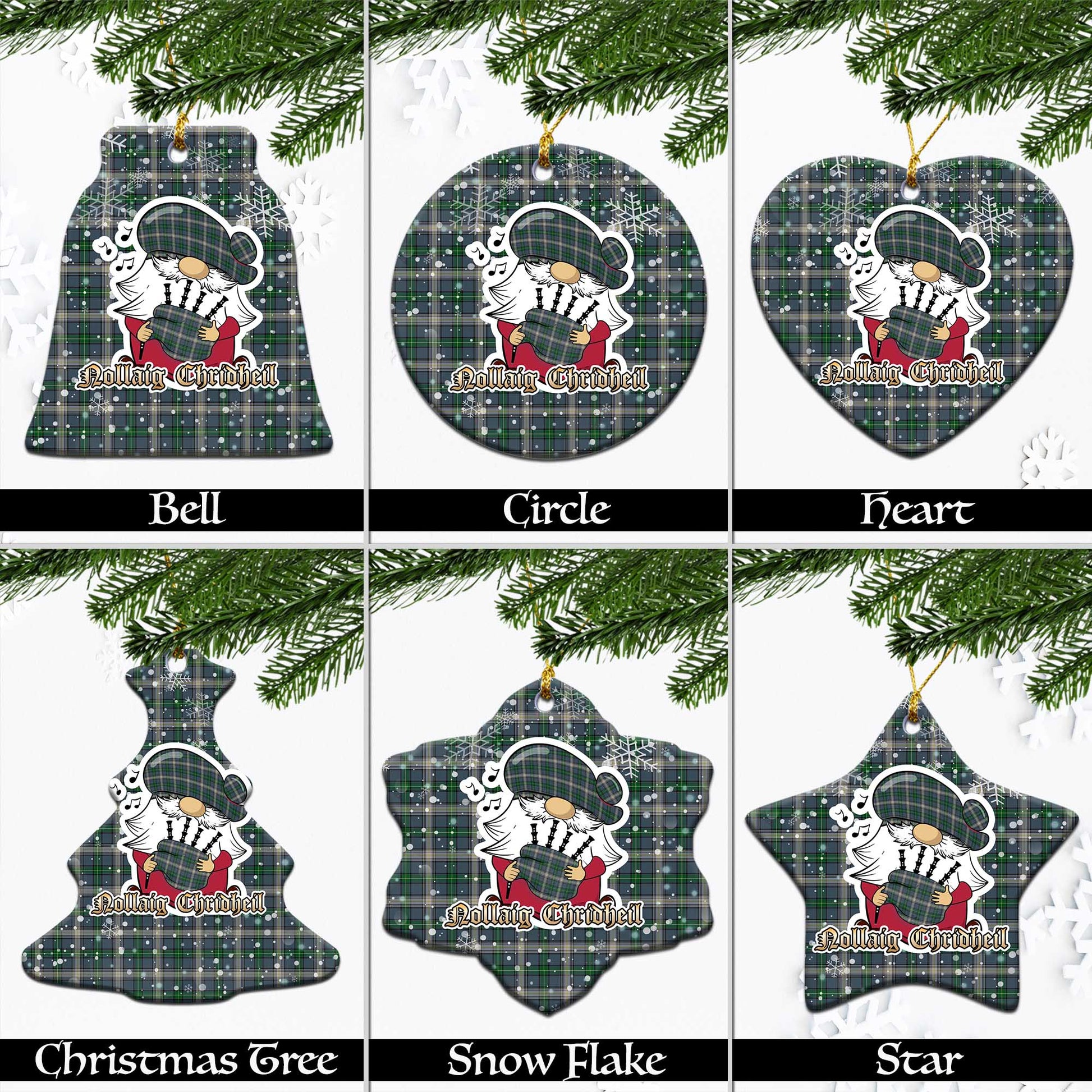 MacDowall (McDowall) Tartan Christmas Ceramic Ornaments with Scottish Gnome Playing Bagpipes Ceramic - Tartan Vibes Clothing