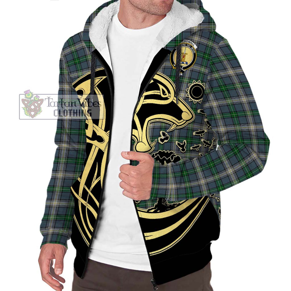 MacDowall (McDowall) Tartan Sherpa Hoodie with Family Crest Celtic Wolf Style Unisex S - Tartan Vibes Clothing
