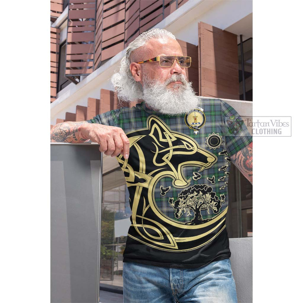 MacDowall (McDowall) Tartan Cotton T-shirt with Family Crest Celtic Wolf Style Men's Shirt - Tartan Vibes Clothing