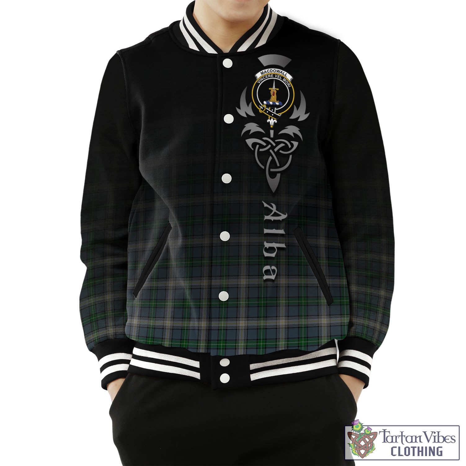 MacDowall (McDowall) Tartan Baseball Jacket Featuring Alba Gu Brath Family Crest Celtic Inspired Unisex - Tartan Vibes Clothing