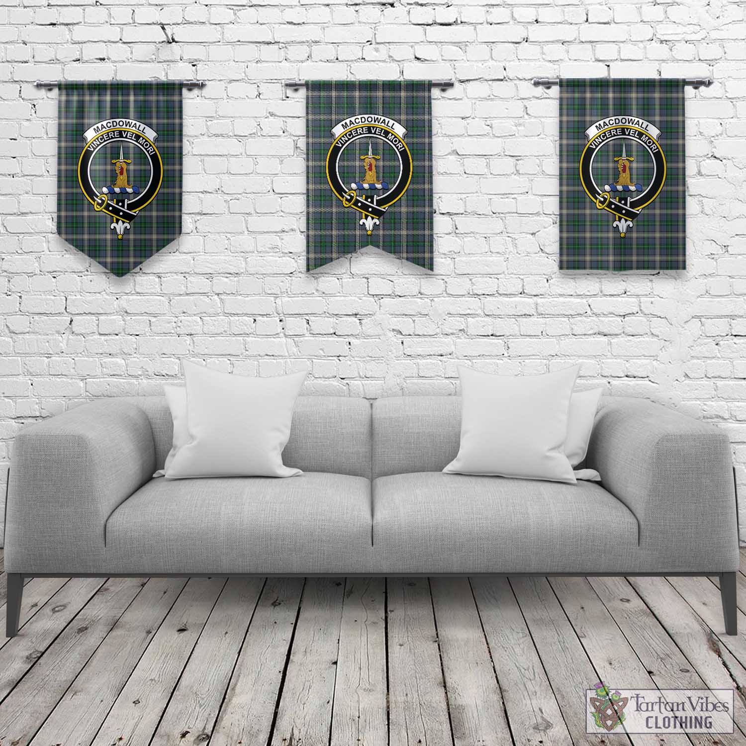 MacDowall (McDowall) Tartan Gonfalon, Tartan Banner with Family Crest Rectangle - Tartan Vibes Clothing