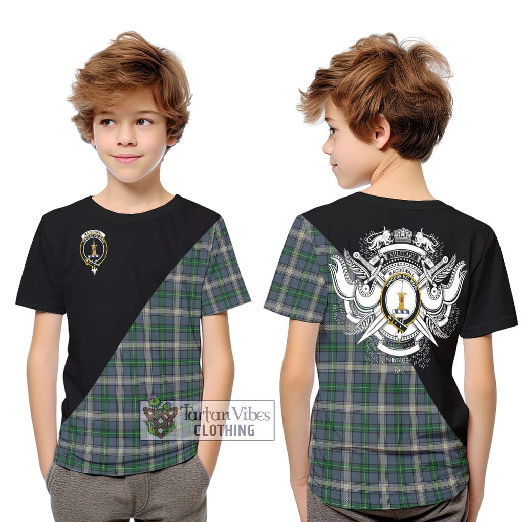 MacDowall (McDowall) Tartan Kid T-Shirt with Family Crest and Military Logo Style Youth XL Size14 - Tartan Vibes Clothing