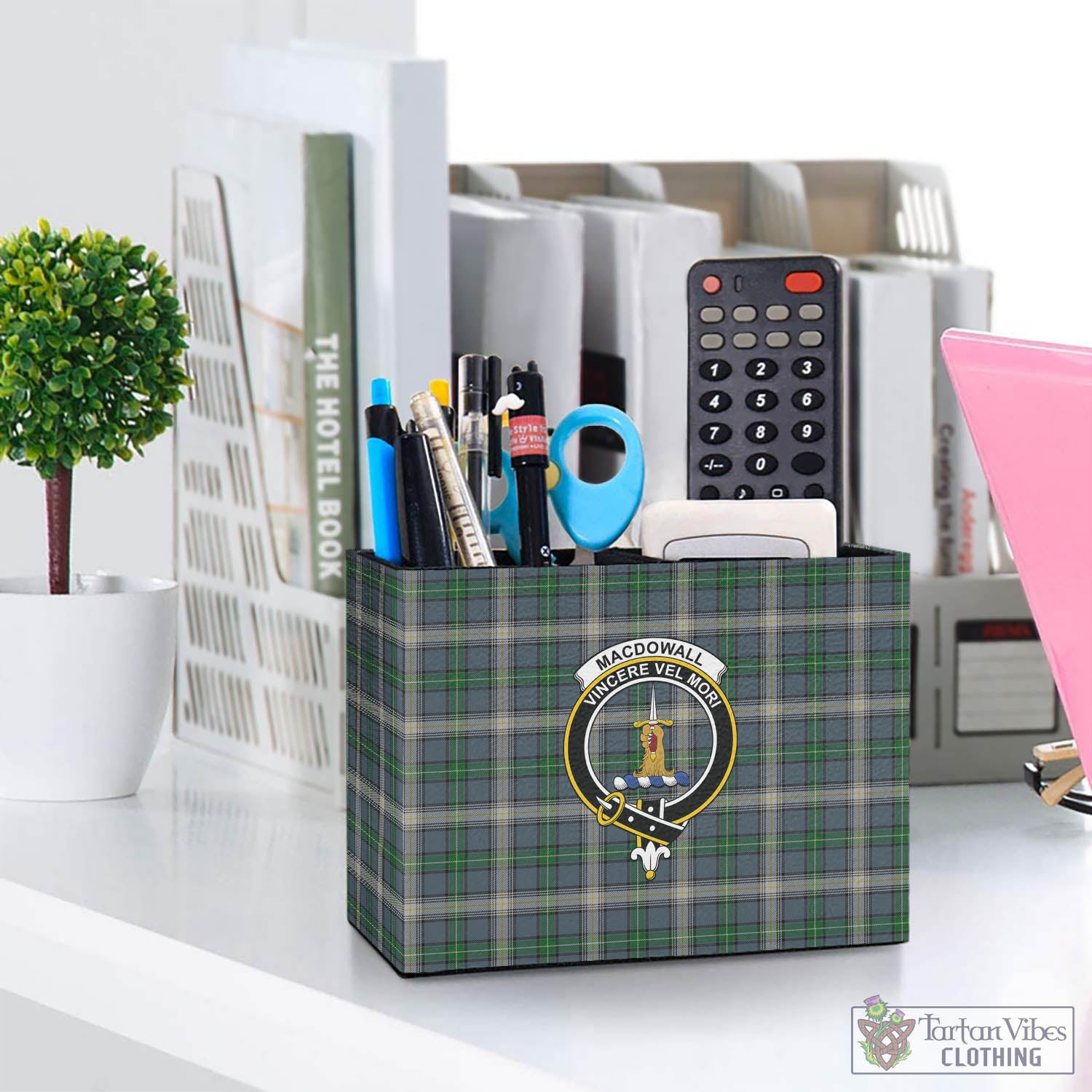 MacDowall (McDowall) Tartan Pen Holder with Family Crest One Size 5.9"(L)*2.7"(W)*4.3"(H) - Tartan Vibes Clothing