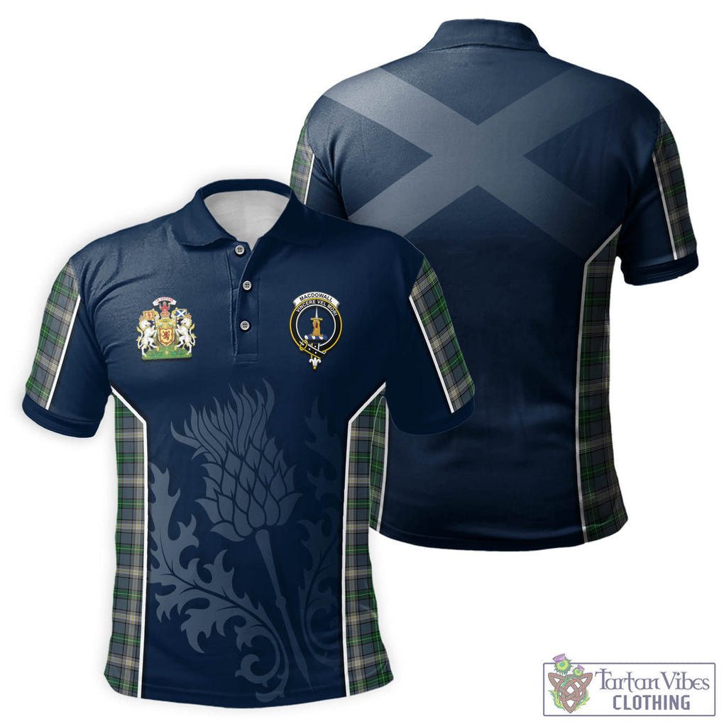 Tartan Vibes Clothing MacDowall Tartan Men's Polo Shirt with Family Crest and Scottish Thistle Vibes Sport Style