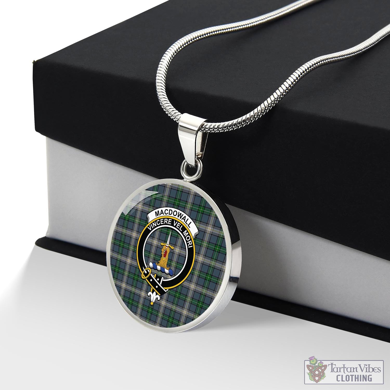 Tartan Vibes Clothing MacDowall Tartan Circle Necklace with Family Crest