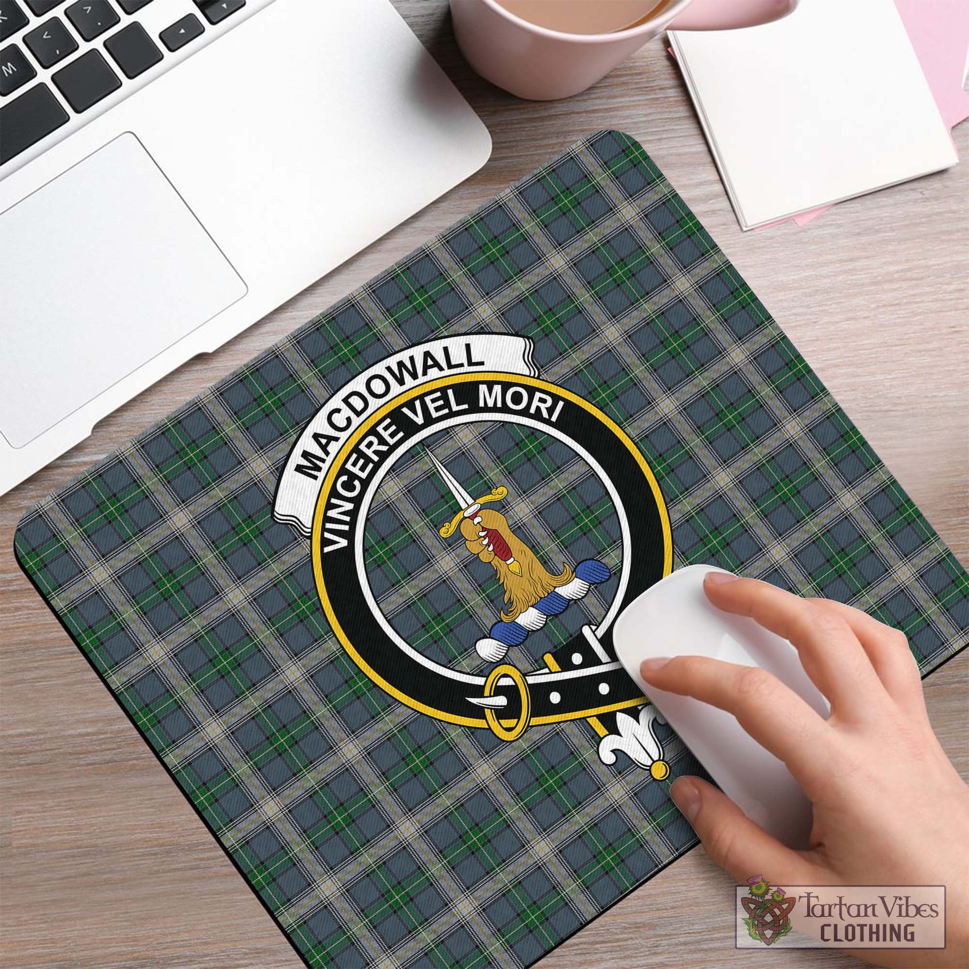 Tartan Vibes Clothing MacDowall Tartan Mouse Pad with Family Crest