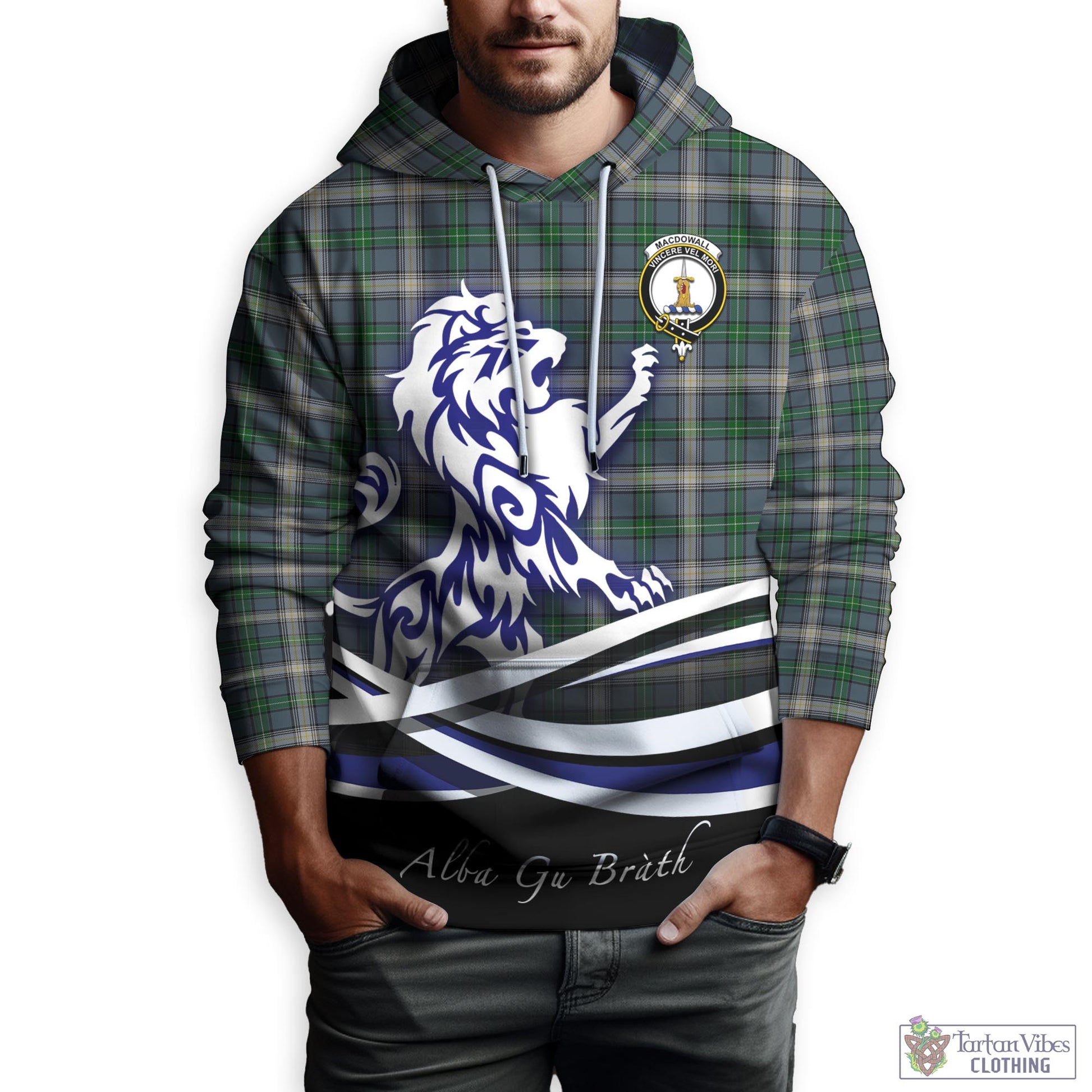 MacDowall (McDowall) Tartan Hoodie with Alba Gu Brath Regal Lion Emblem Zip Hoodie - Tartan Vibes Clothing