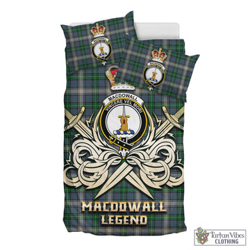 Tartan Vibes Clothing MacDowall Tartan Bedding Set with Clan Crest and the Golden Sword of Courageous Legacy