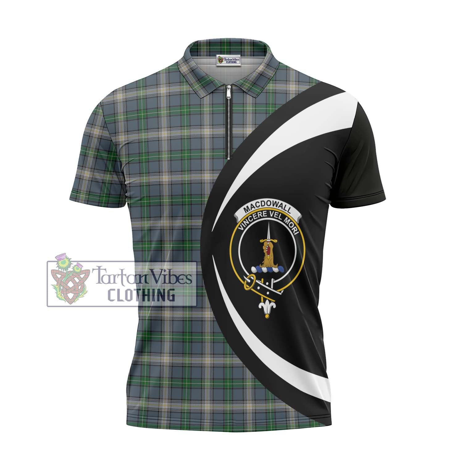 MacDowall (McDowall) Tartan Zipper Polo Shirt with Family Crest Circle Style - Tartan Vibes Clothing