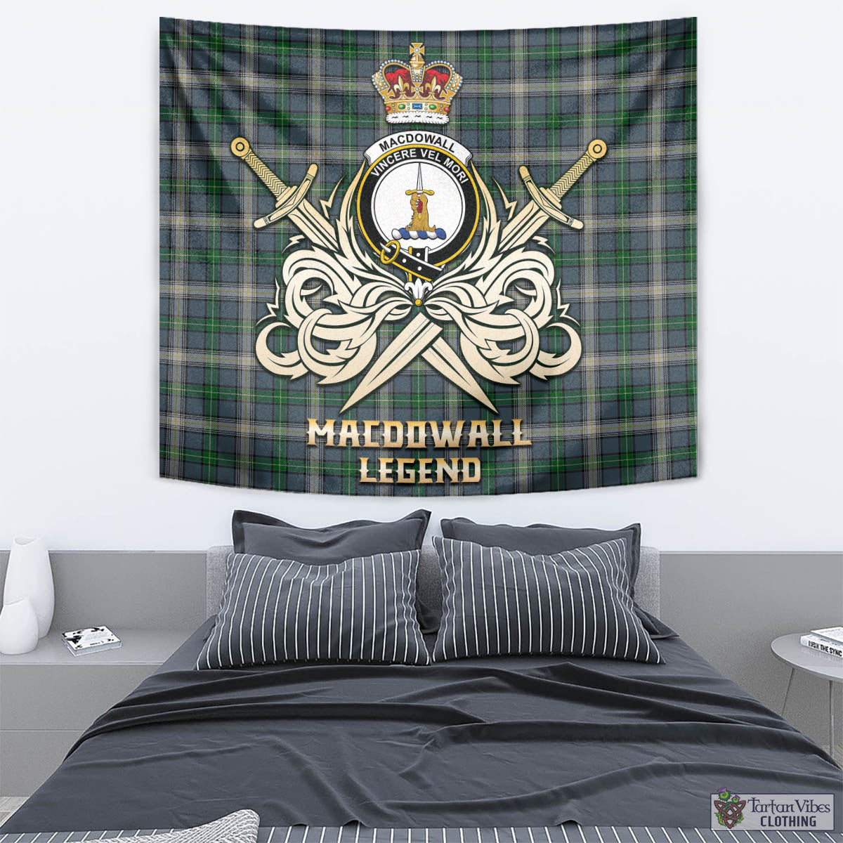 MacDowall (McDowall) Tartan Tapestry with Clan Crest and the Golden Sword of Courageous Legacy - Tartan Vibes Clothing