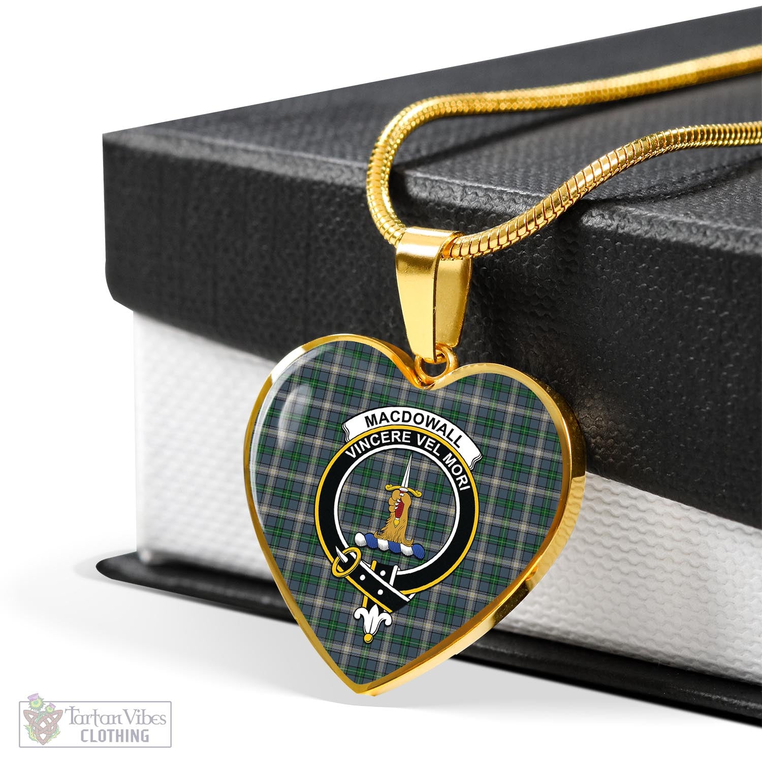 MacDowall (McDowall) Tartan Heart Necklace with Family Crest - Tartan Vibes Clothing