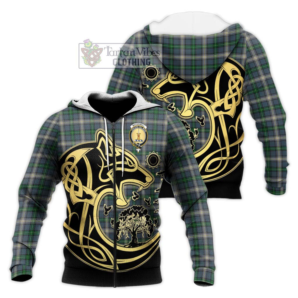 MacDowall (McDowall) Tartan Knitted Hoodie with Family Crest Celtic Wolf Style Unisex Knitted Zip Hoodie - Tartan Vibes Clothing