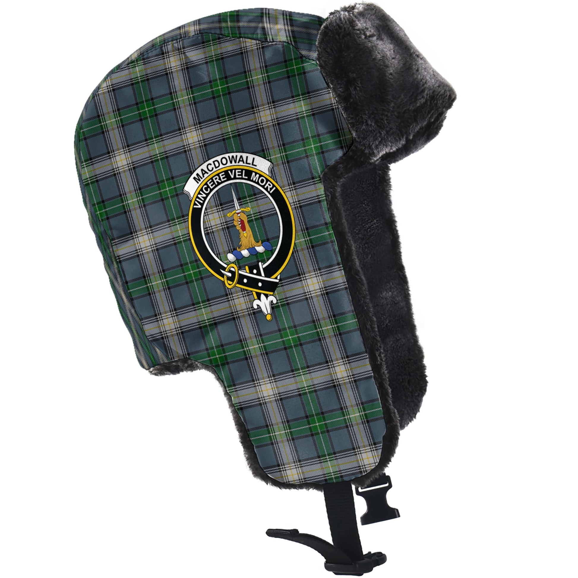 MacDowall Tartan Winter Trapper Hat with Family Crest - Tartanvibesclothing