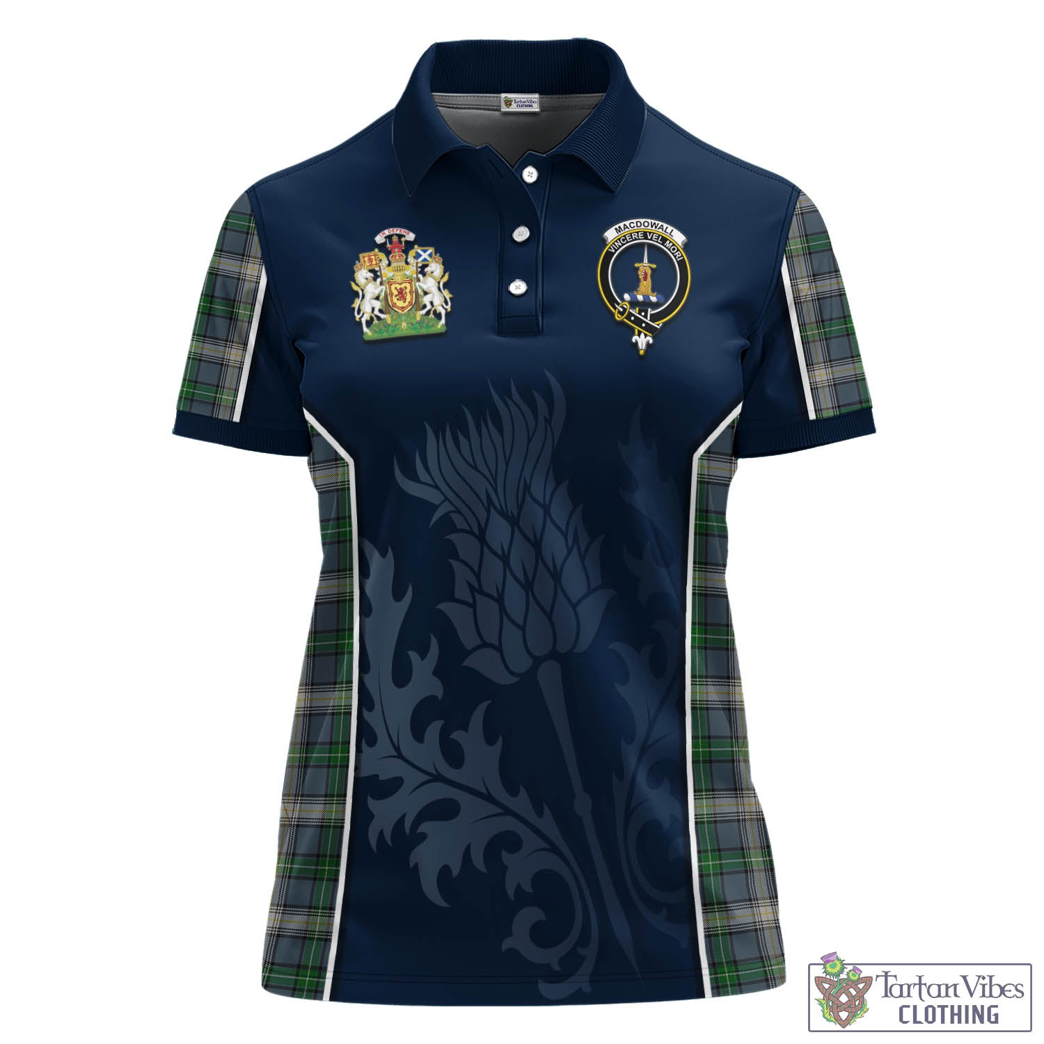 Tartan Vibes Clothing MacDowall Tartan Women's Polo Shirt with Family Crest and Scottish Thistle Vibes Sport Style