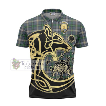 MacDowall (McDowall) Tartan Zipper Polo Shirt with Family Crest Celtic Wolf Style - Tartan Vibes Clothing