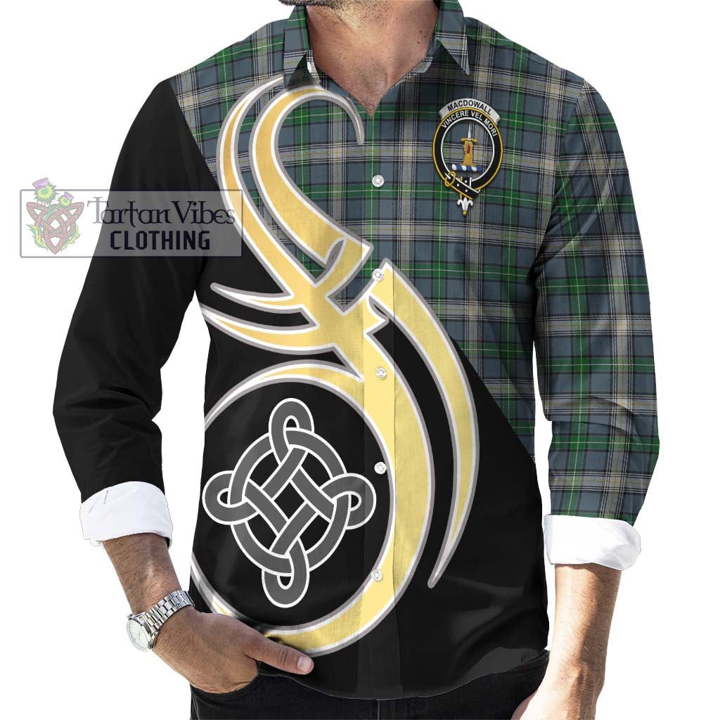 MacDowall (McDowall) Tartan Long Sleeve Button Shirt with Family Crest and Celtic Symbol Style - Tartan Vibes Clothing