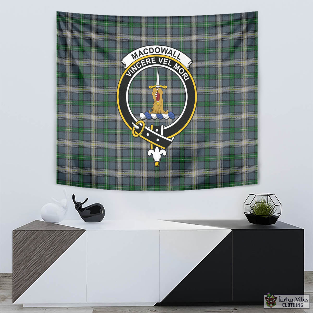 Tartan Vibes Clothing MacDowall Tartan Tapestry Wall Hanging and Home Decor for Room with Family Crest