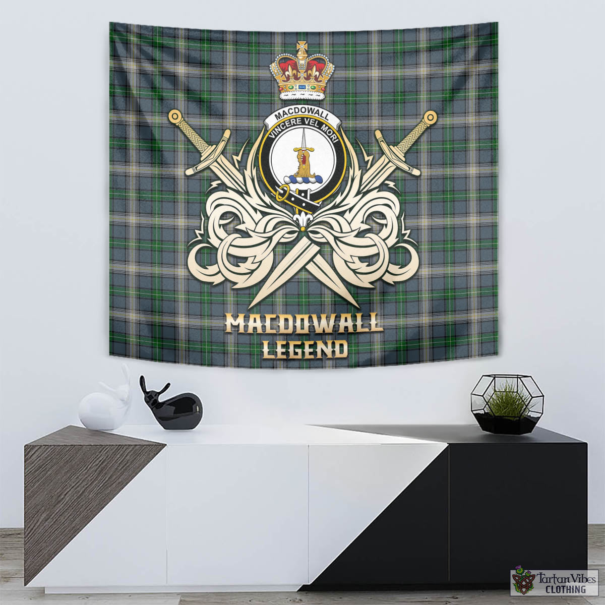 MacDowall (McDowall) Tartan Tapestry with Clan Crest and the Golden Sword of Courageous Legacy - Tartan Vibes Clothing
