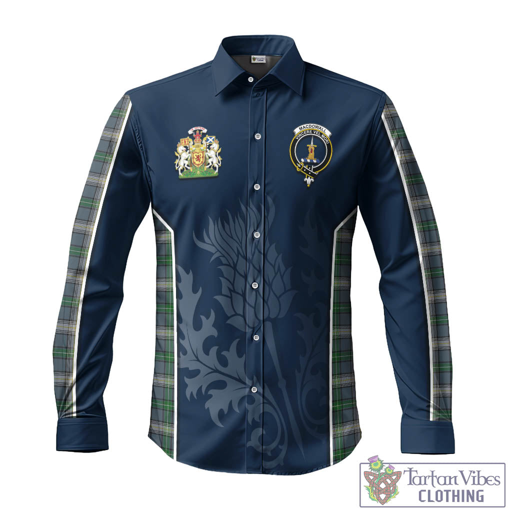 MacDowall (McDowall) Tartan Long Sleeve Button Up Shirt with Family Crest and Scottish Thistle Vibes Sport Style - Tartan Vibes Clothing
