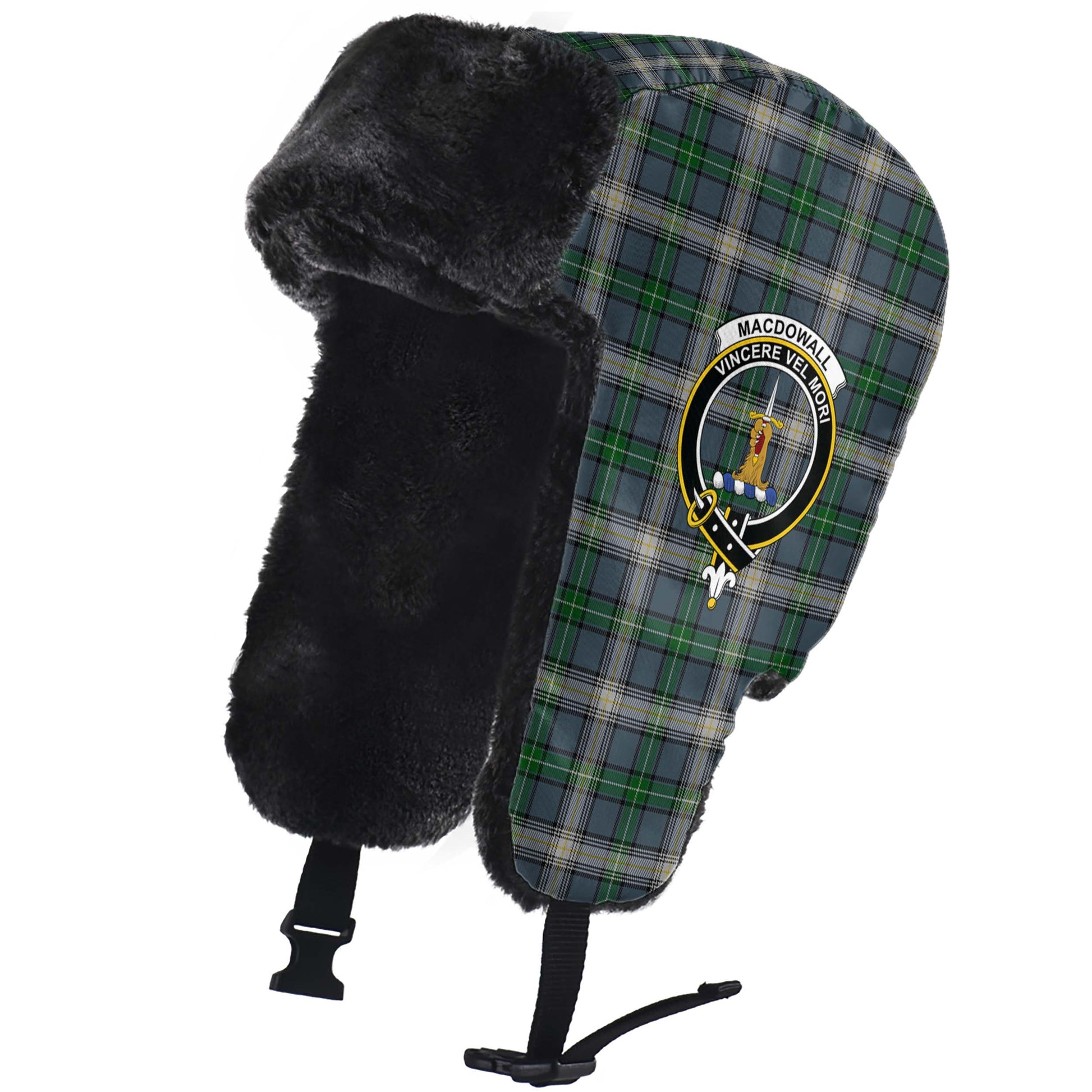 MacDowall Tartan Winter Trapper Hat with Family Crest - Tartanvibesclothing
