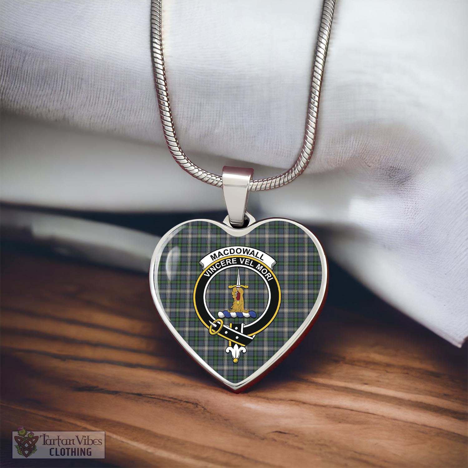 MacDowall (McDowall) Tartan Heart Necklace with Family Crest - Tartan Vibes Clothing