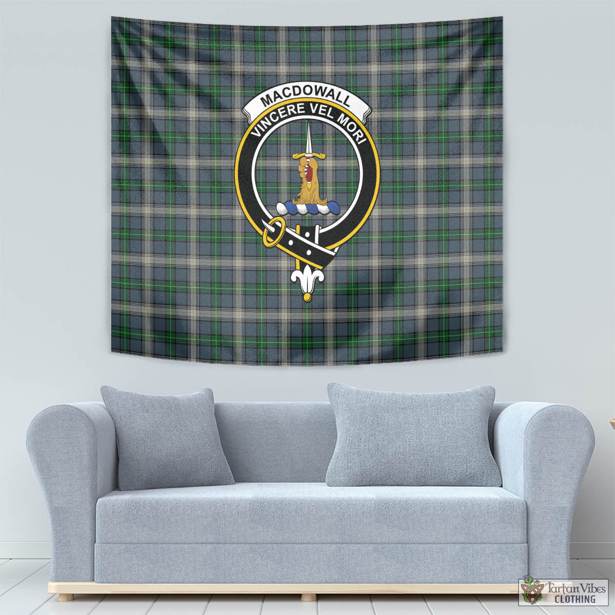 Tartan Vibes Clothing MacDowall Tartan Tapestry Wall Hanging and Home Decor for Room with Family Crest