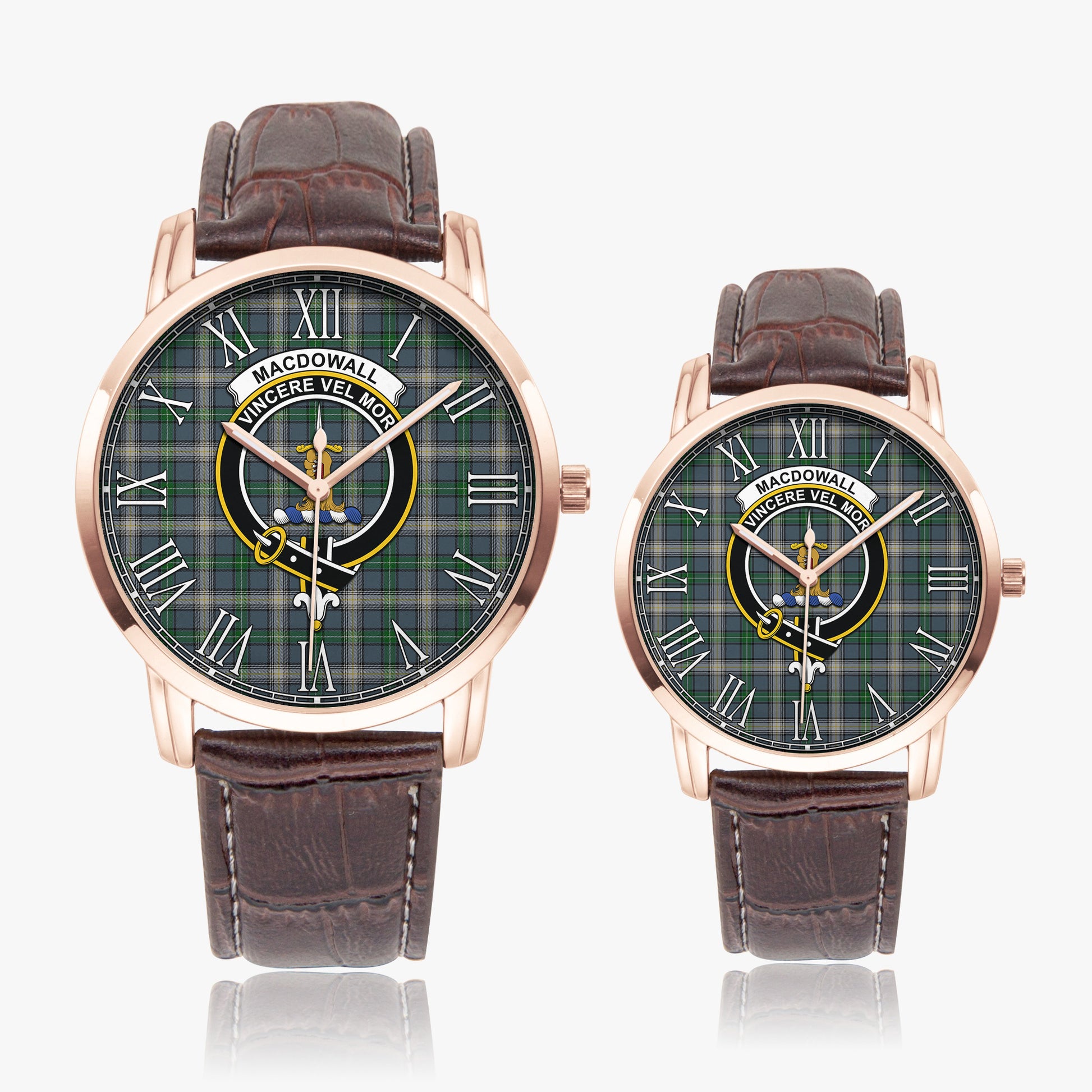 MacDowall Tartan Family Crest Leather Strap Quartz Watch - Tartanvibesclothing