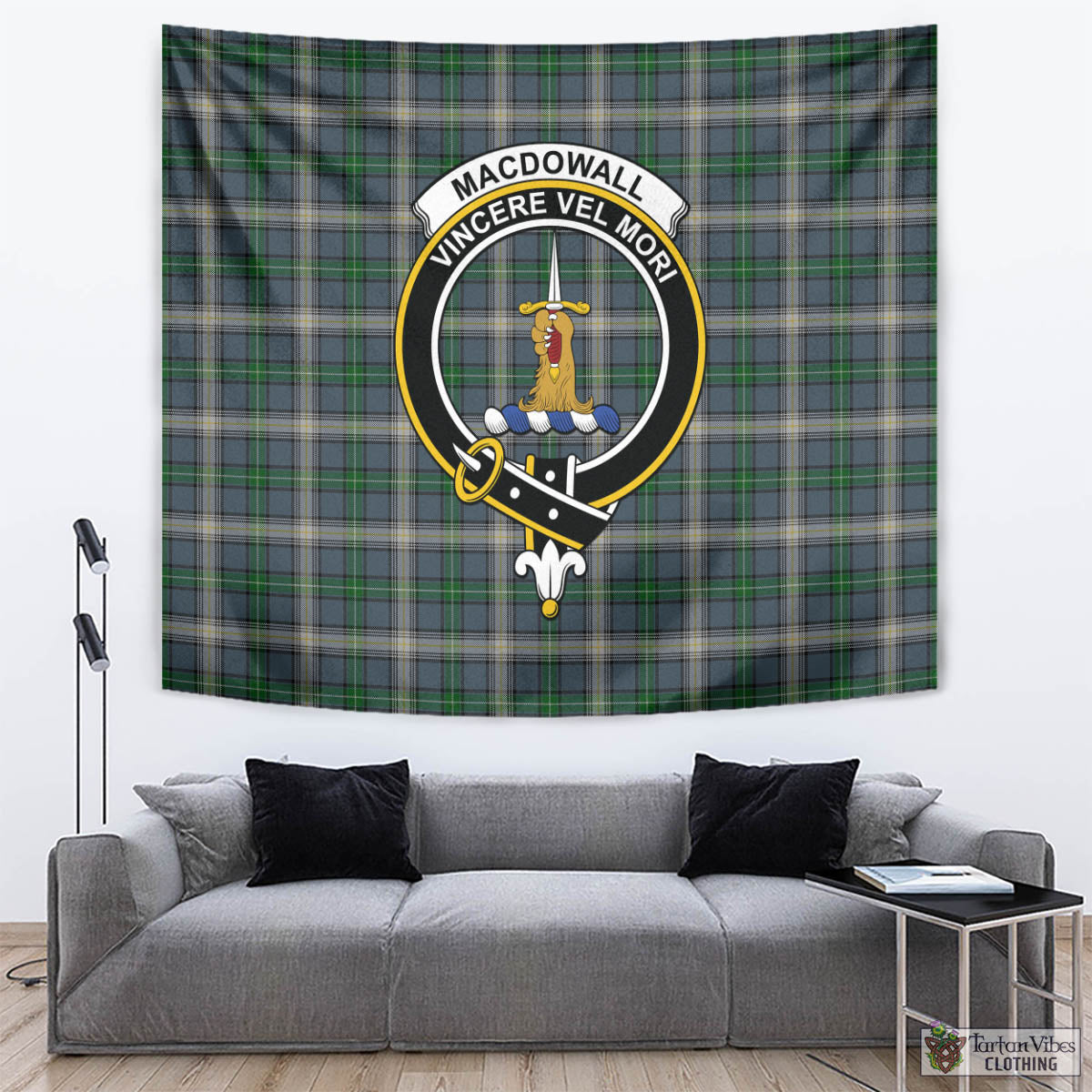 Tartan Vibes Clothing MacDowall Tartan Tapestry Wall Hanging and Home Decor for Room with Family Crest