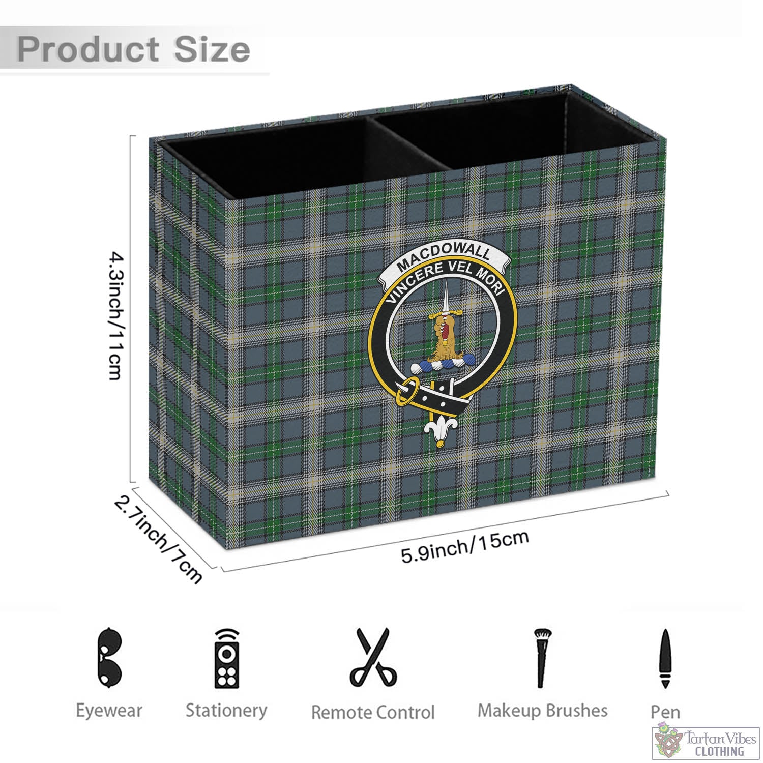 MacDowall (McDowall) Tartan Pen Holder with Family Crest - Tartan Vibes Clothing