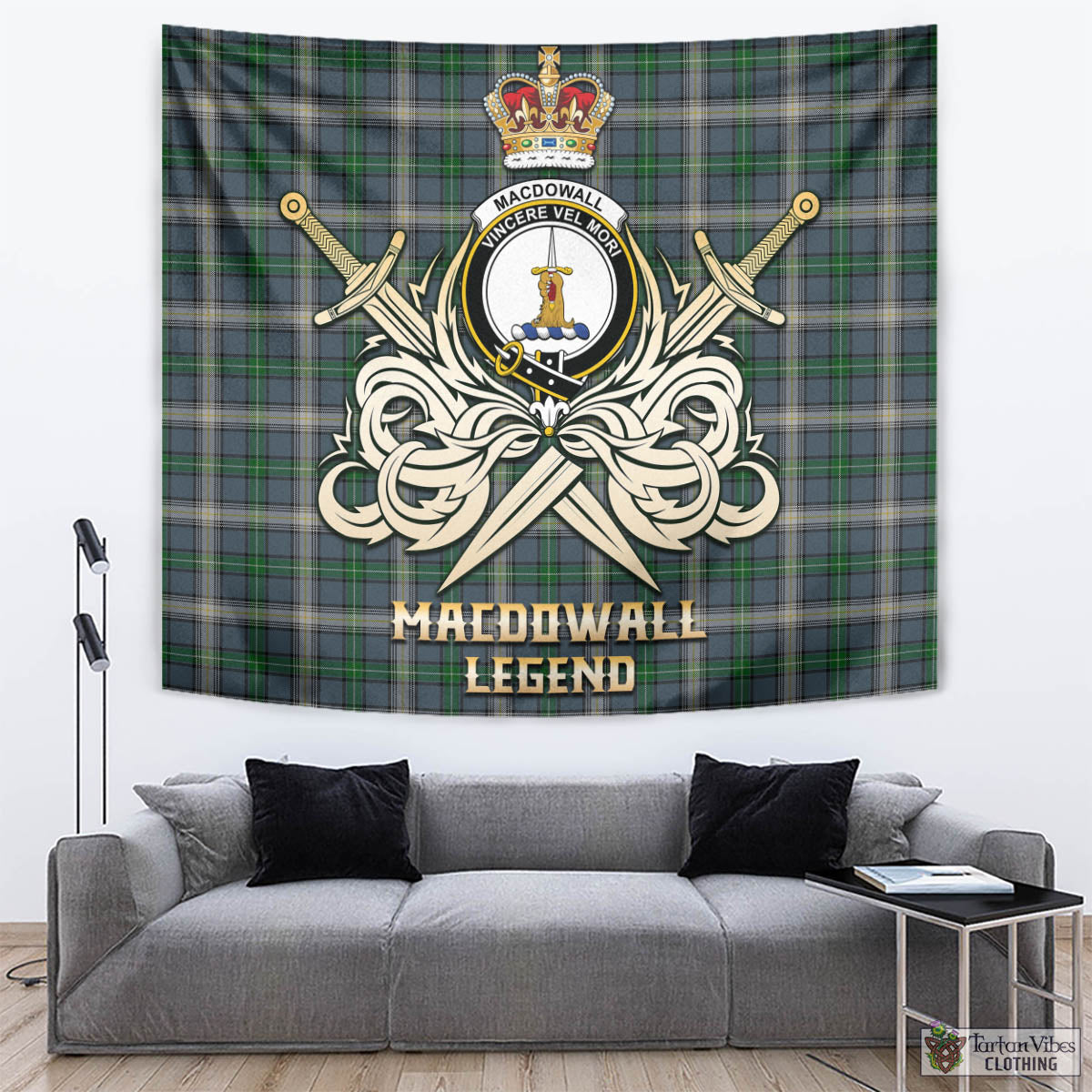 MacDowall (McDowall) Tartan Tapestry with Clan Crest and the Golden Sword of Courageous Legacy - Tartan Vibes Clothing
