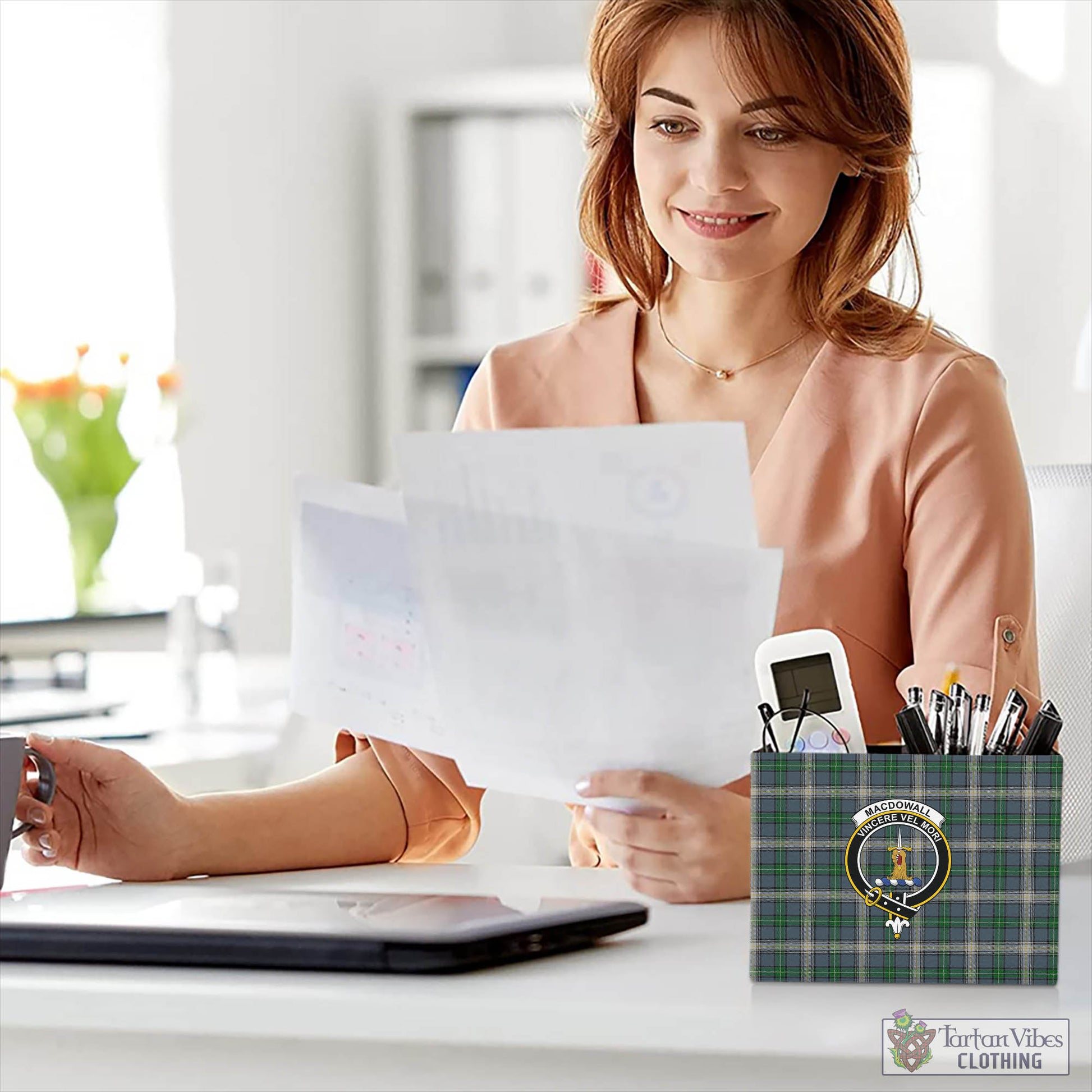 MacDowall (McDowall) Tartan Pen Holder with Family Crest - Tartan Vibes Clothing